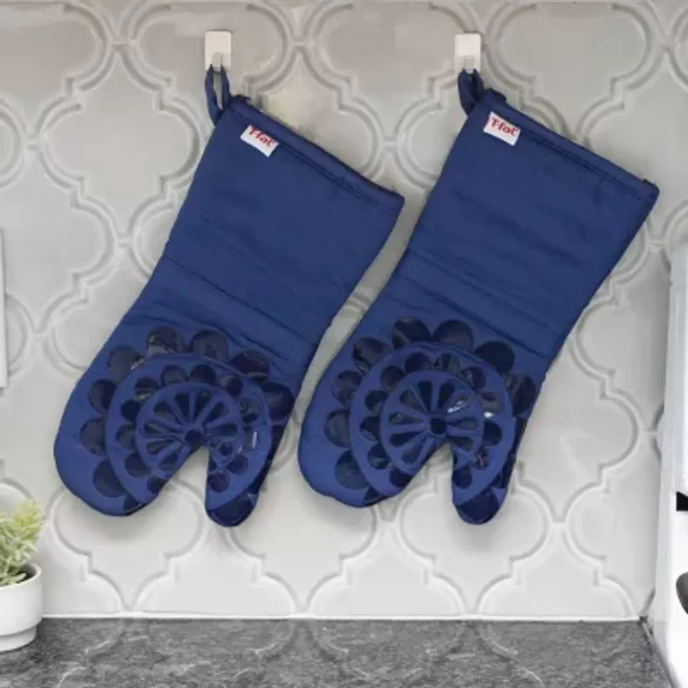 T-Fal Waffle Silicone Oven Mitt (Set of 2), Blue