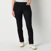 Liz Claiborne-Petite Womens Mid Rise Straight Pull-On Pants