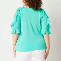 Bold Elements Plus Womens Round Neck Elbow Sleeve Blouse