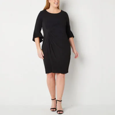 Connected Apparel Plus 3/4 Bell Sleeve Sheath Dress