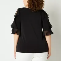 Bold Elements Womens Plus Ruffle Sleeve Cold Shoulder Blouse