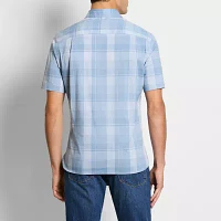 Van Heusen Slim Mens Slim Fit Short Sleeve Plaid Button-Down Shirt