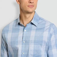 Van Heusen Slim Mens Slim Fit Short Sleeve Plaid Button-Down Shirt