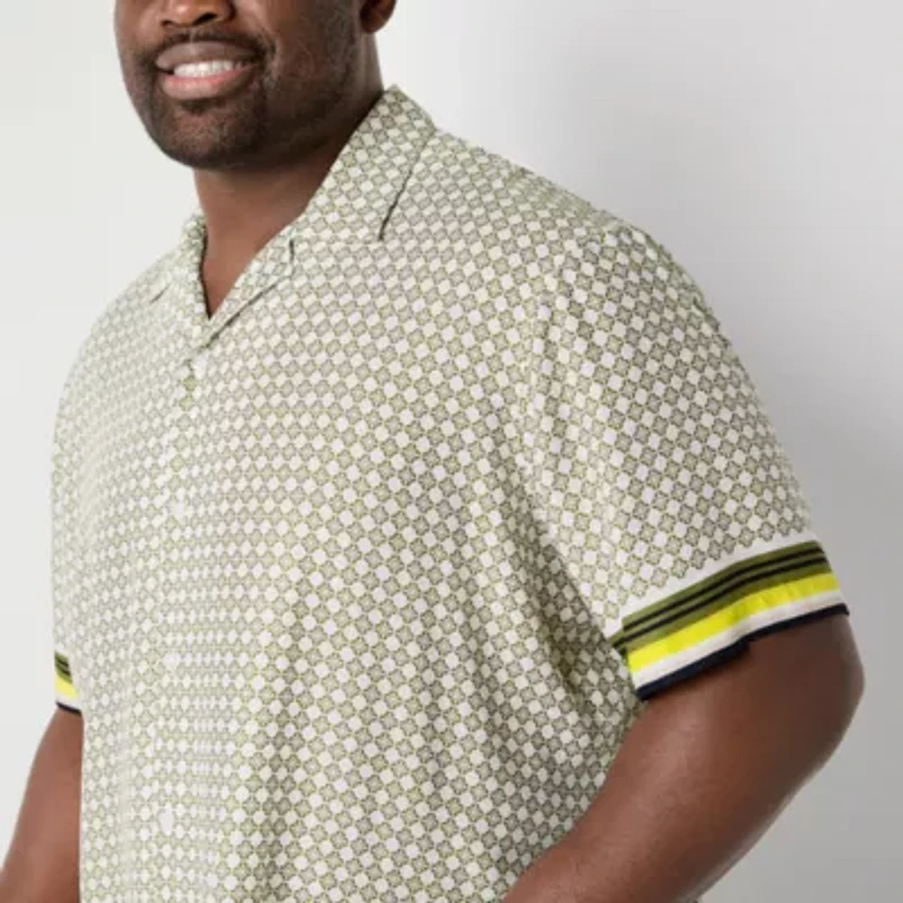 Shaquille O'Neal XLG Big and Tall Mens Regular Fit Short Sleeve Geometric Button-Down Shirt