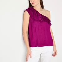 Worthington Womens Sleeveless Satin Blouse