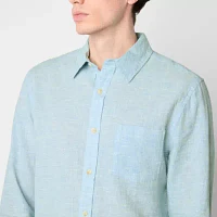 mutual weave Linen Blend Mens Regular Fit Long Sleeve Button-Down Shirt