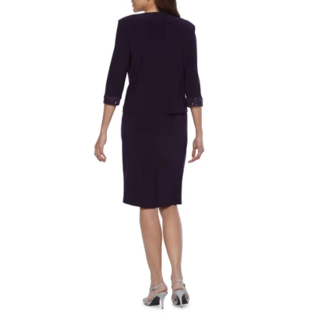 Maya Brooke 3/4 Sleeve Embroidered Jacket Dress