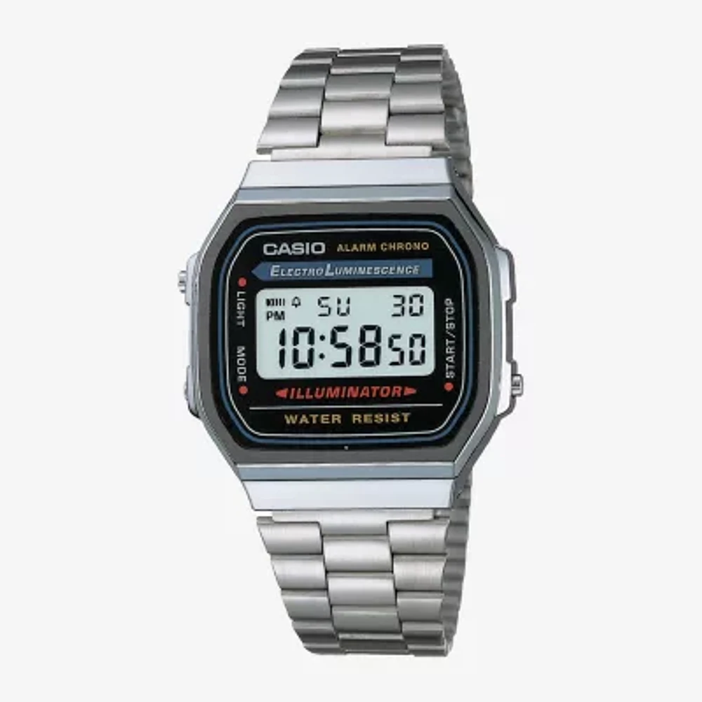 Casio® Illuminator Mens Stainless Steel Square Digital Watch A168WA-1OS