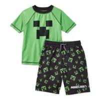 Little Boys Minecraft Rash Guard Set