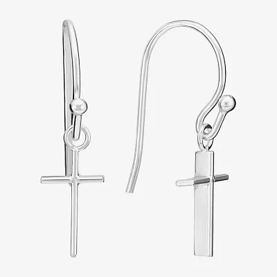 Silver Treasures Sterling Silver Cross Drop Earrings