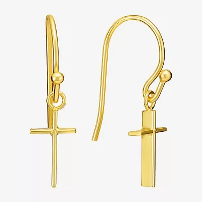 Silver Treasures 14K Gold Over Silver Cross Drop Earrings