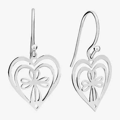 Silver Treasures Sterling Silver Cross Heart Drop Earrings