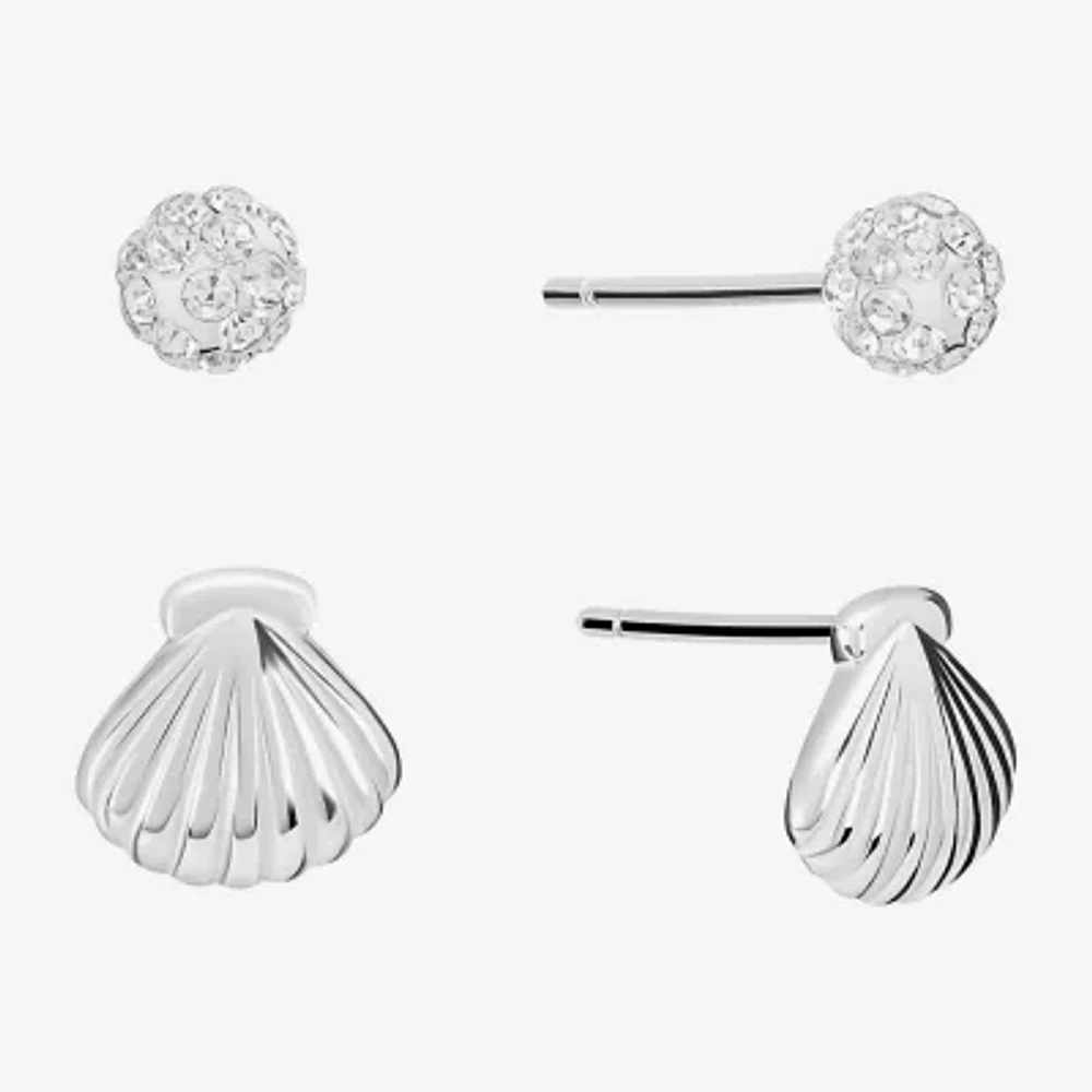 Silver Treasures 2 Pair Crystal Round Earring Set