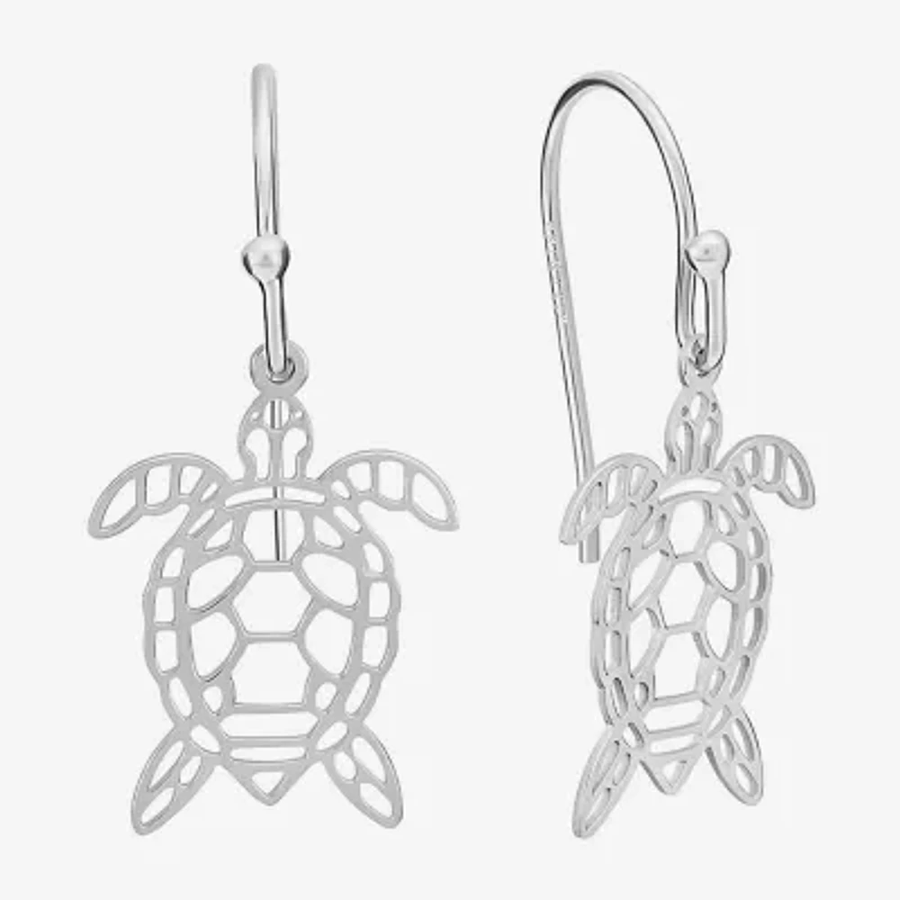 Silver Treasures Turtle Sterling Silver Drop Earrings