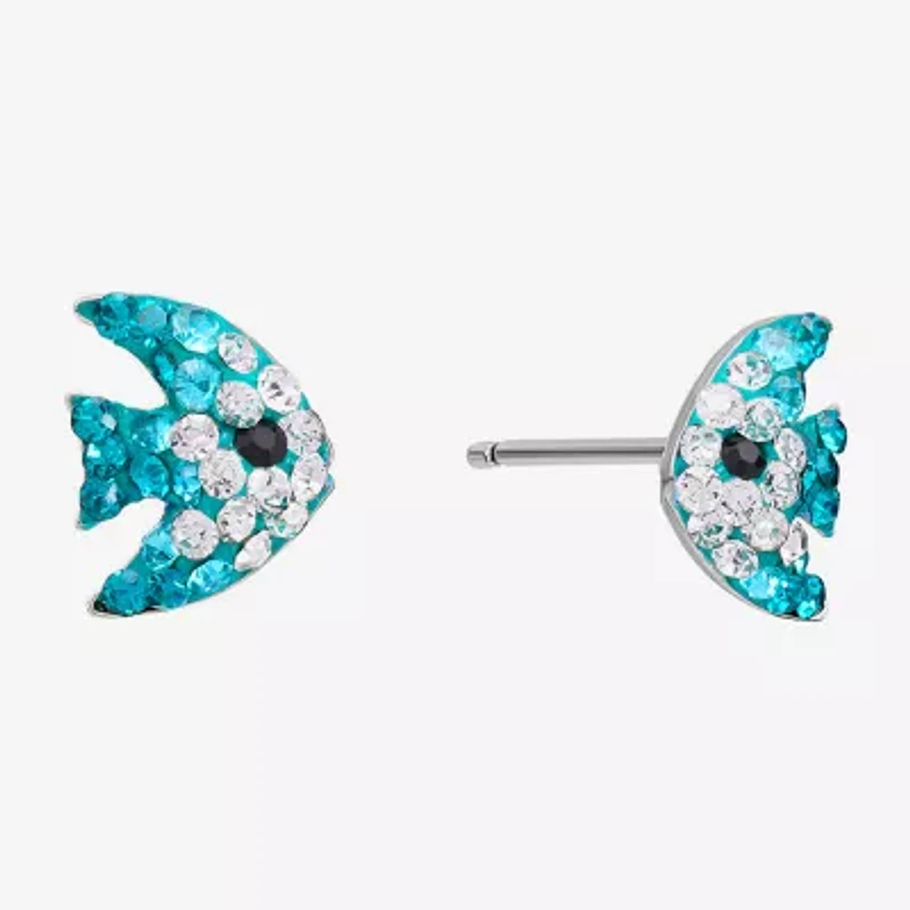 Silver Treasures Fish Crystal Sterling Silver 8.6mm Stud Earrings