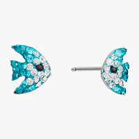 Silver Treasures Fish Crystal Sterling Silver 8.6mm Stud Earrings