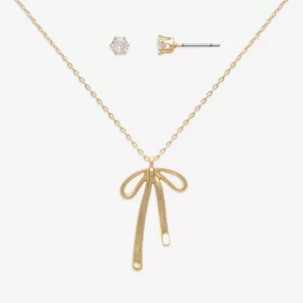 Mixit Hypoallergenic Gold Tone Cubic Zirconia Gold Tone Bow 2-pc. Jewelry Set
