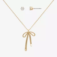 Mixit Hypoallergenic Gold Tone Cubic Zirconia Gold Tone Bow 2-pc. Jewelry Set