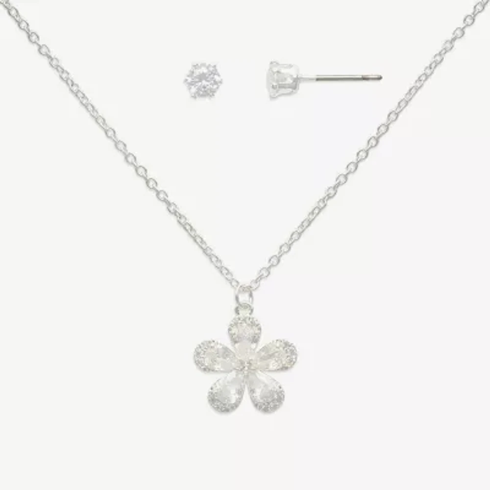 Mixit Hypoallergenic Silver Tone 2-pc. Cubic Zirconia Flower Jewelry Set