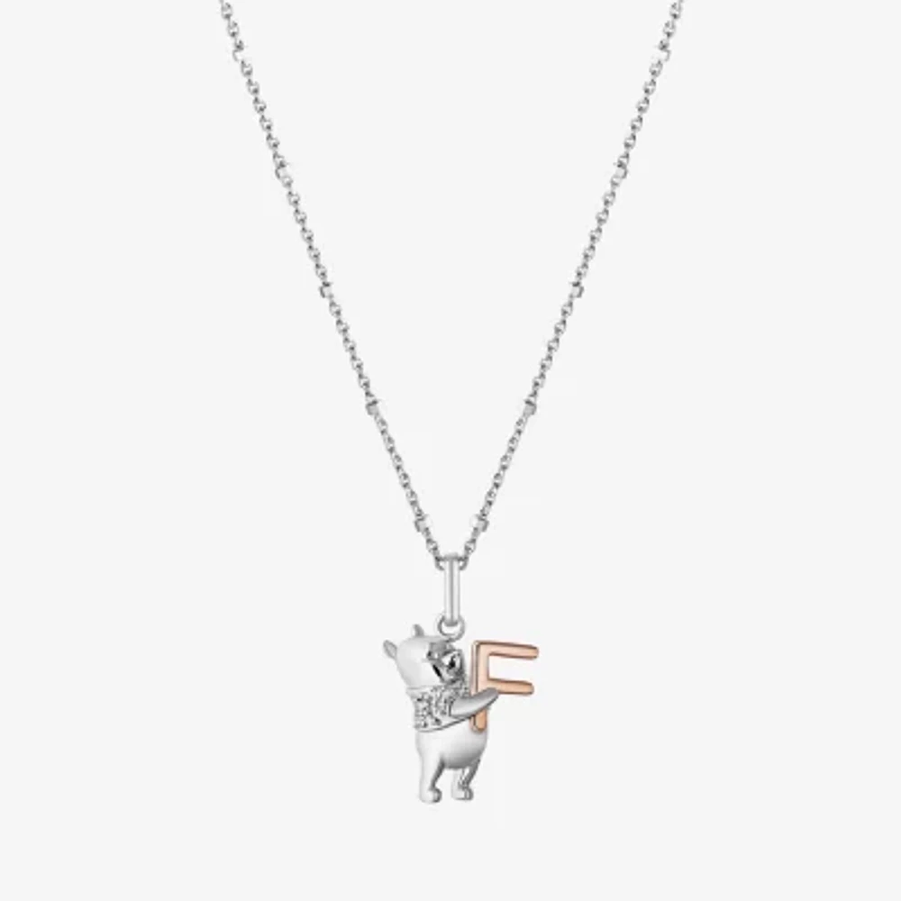 Disney Jewels Collection Initial "F" Womens Diamond Accent Natural White Diamond 14K Rose Gold Over Silver Sterling Silver Winnie The Pooh Pendant Necklace