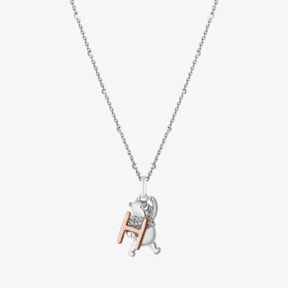 Disney Jewels Collection Initial "H" Womens Diamond Accent Natural White Diamond 14K Rose Gold Over Silver Sterling Silver Winnie The Pooh Pendant Necklace
