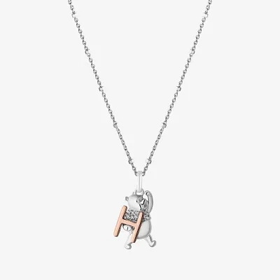 Disney Jewels Collection Initial "H" Womens Diamond Accent Natural White Diamond 14K Rose Gold Over Silver Sterling Silver Winnie The Pooh Pendant Necklace