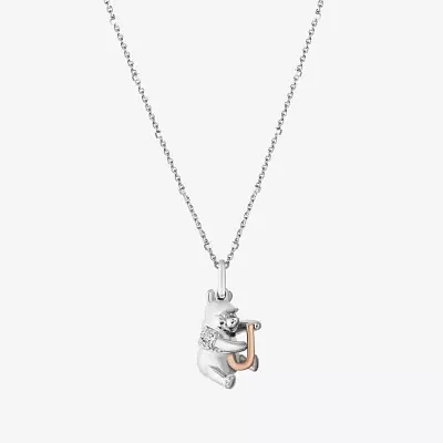 Disney Jewels Collection Initial "J" Womens Diamond Accent Natural White Diamond 14K Rose Gold Over Silver Sterling Silver Winnie The Pooh Pendant Necklace