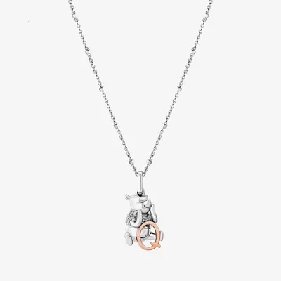 Disney Jewels Collection Initial "Q" Womens Diamond Accent Natural White Diamond 14K Rose Gold Over Silver Sterling Silver Winnie The Pooh Pendant Necklace