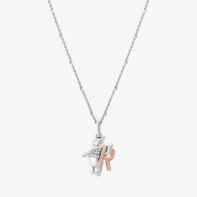 Disney Jewels Collection Initial "R" Womens Diamond Accent Natural White Diamond 14K Rose Gold Over Silver Sterling Silver Winnie The Pooh Pendant Necklace