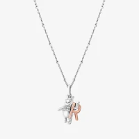 Disney Jewels Collection Initial "R" Womens Diamond Accent Natural White Diamond 14K Rose Gold Over Silver Sterling Silver Winnie The Pooh Pendant Necklace