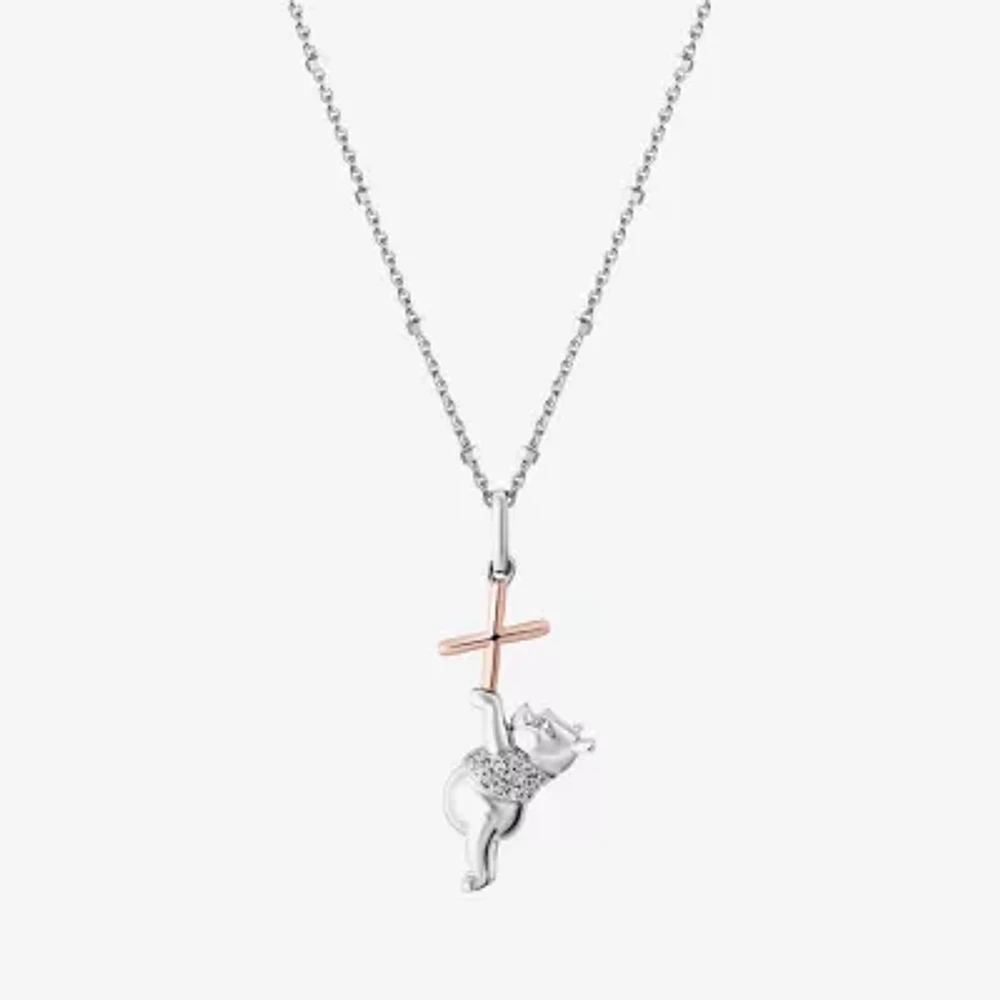 Disney Jewels Collection Initial "X" Womens Diamond Accent Natural White Diamond 14K Rose Gold Over Silver Sterling Silver Winnie The Pooh Pendant Necklace