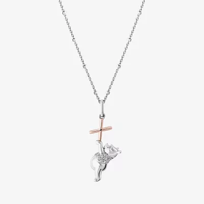 Disney Jewels Collection Initial "X" Womens Diamond Accent Natural White Diamond 14K Rose Gold Over Silver Sterling Silver Winnie The Pooh Pendant Necklace