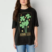 Juniors Good Luck Shamrocks Oversized Tee Womens Crew Neck Short Sleeve Graphic T-Shirt
