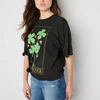 Juniors Good Luck Shamrocks Oversized Tee Womens Crew Neck Short Sleeve Graphic T-Shirt