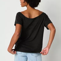 Juniors Led Zepplin Off The Shoulder Oversized Tee Womens Boat Neck Short Sleeve Graphic T-Shirt
