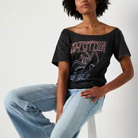 Juniors Led Zepplin Off The Shoulder Oversized Tee Womens Boat Neck Short Sleeve Graphic T-Shirt