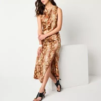 Worthington Womens Sleeveless Animal Maxi Dress