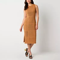 Worthington Womens Sleeveless Midi Sweater Dress
