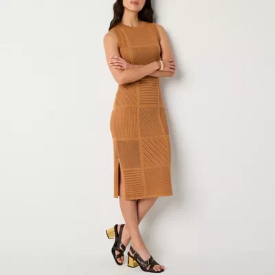 Worthington Womens Sleeveless Midi Sweater Dress