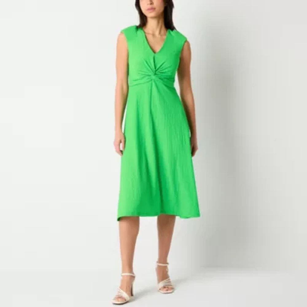 Jessica Howard Womens Sleeveless Midi Fit + Flare Dress