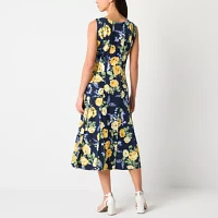 Perceptions Womens Sleeveless Floral Midi Fit + Flare Dress