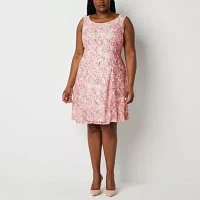 Perceptions Womens Floral Lace Jacket Dress Plus