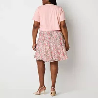 Perceptions Womens Floral Lace Jacket Dress Plus