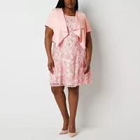 Perceptions Womens Floral Lace Jacket Dress Plus