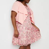 Perceptions Womens Floral Lace Jacket Dress Plus