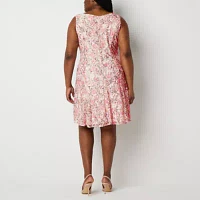 Perceptions Womens Floral Lace Jacket Dress Plus