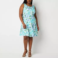 Perceptions Womens Floral Jacket Dress Plus