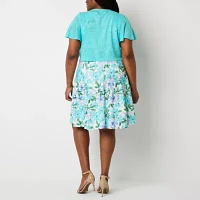 Perceptions Womens Floral Jacket Dress Plus