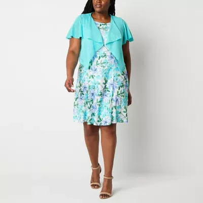 Perceptions Womens Floral Jacket Dress Plus