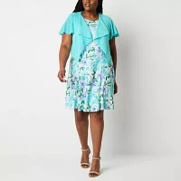 Perceptions Womens Floral Jacket Dress Plus